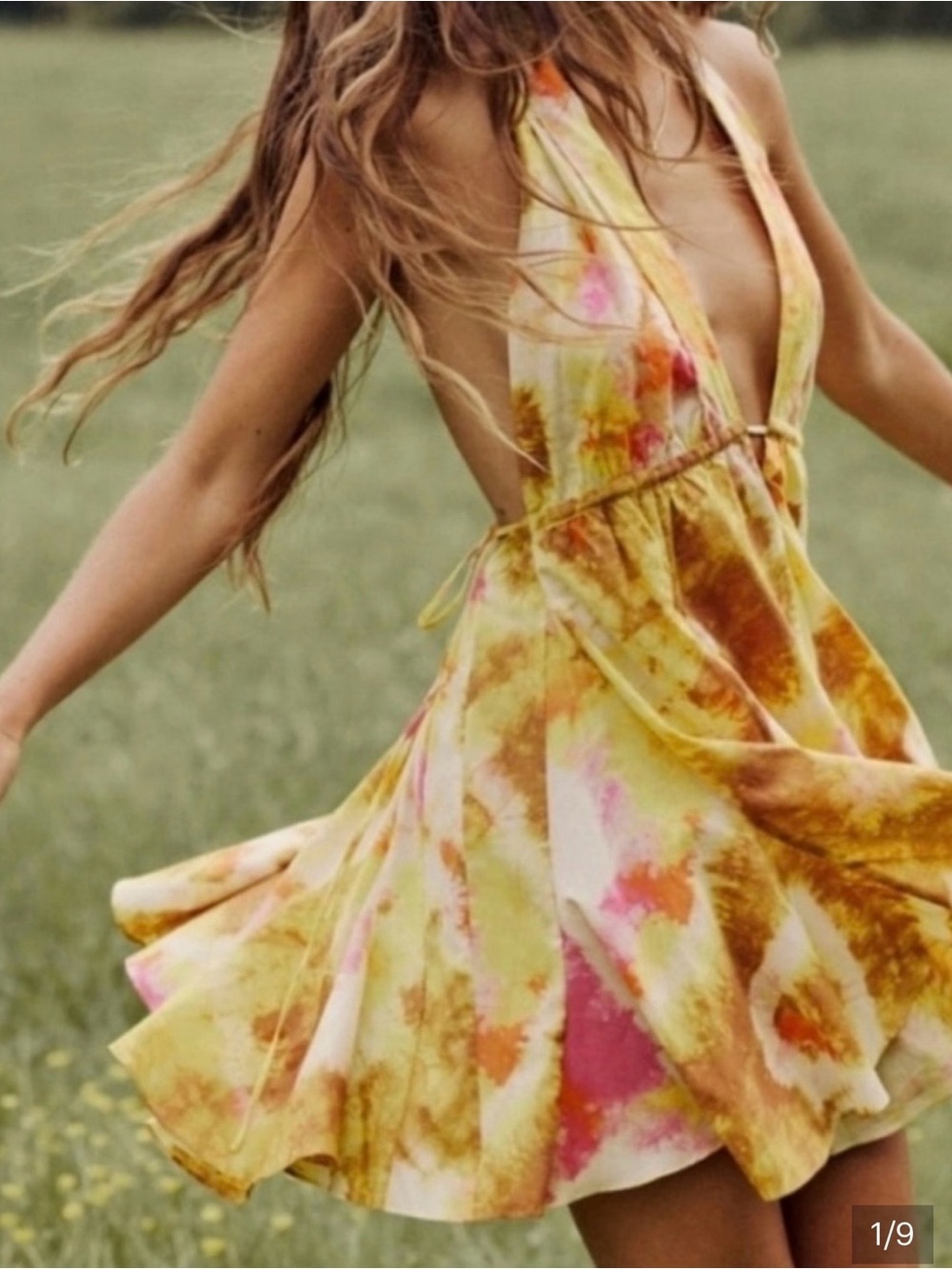 Zara open back Tie-Dye Halter Sun Dress in Yellow and Pink